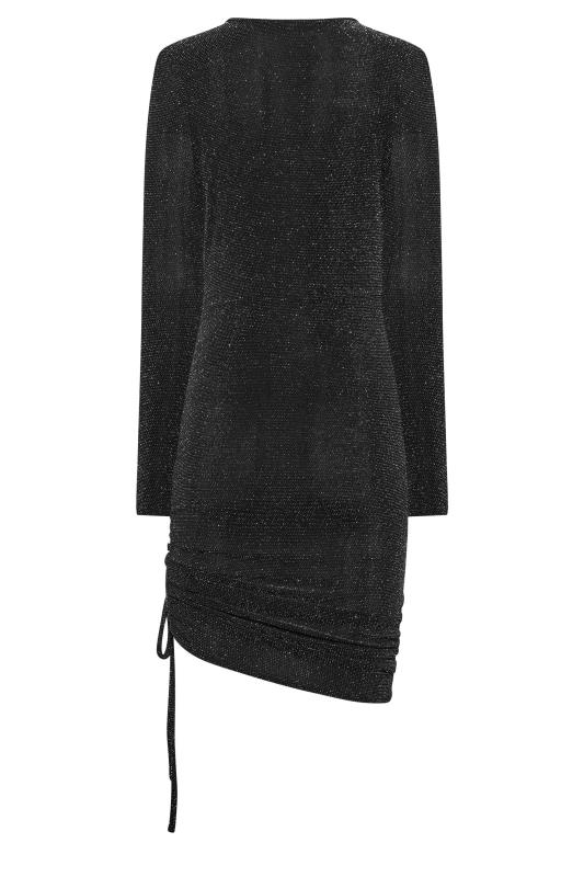 LTS Tall Black Glitter Long Sleeve Ruched Mini Dress 7