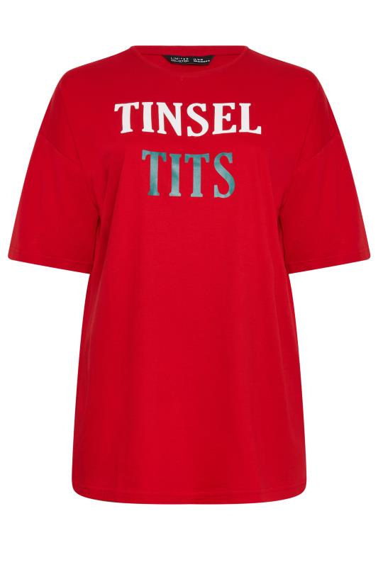 LIMITED COLLECTION Plus Size Curve Red 'Tinsel' Slogan Christmas T-Shirt | Yours Clothing  3