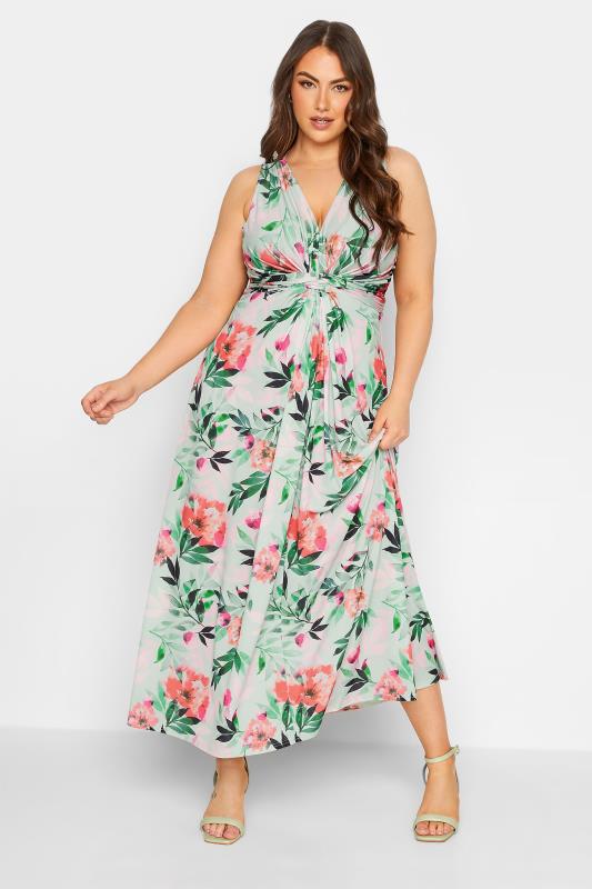 YOURS LONDON Plus Size Green Floral Print Ruffle Maxi Dress | Yours ...