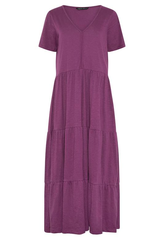 M&Co Berry Purple Notch Neck Tiered Cotton Maxi Dress | M&Co 5