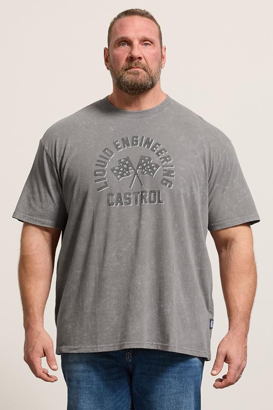  BadRhino Big & Tall grijze acid wash 'Castrol' fietsprint T-shirt