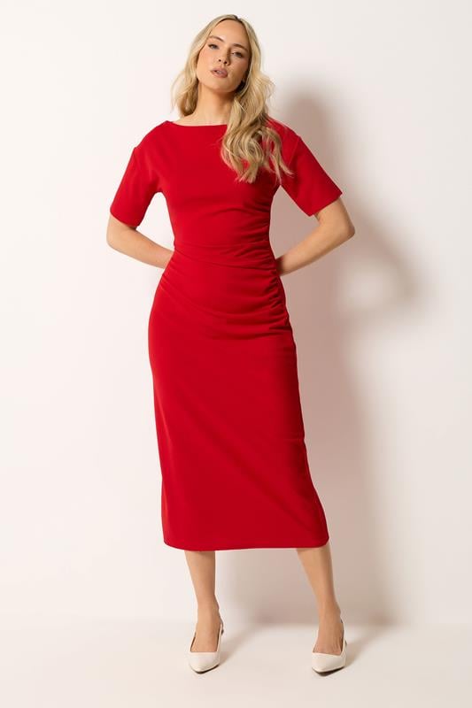  LTS Tall Red Ruched Detail Midi Dress