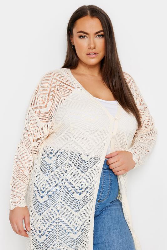 YOURS Plus Size Ivory White Maxi Crochet Cardigan | Yours Clothing 4