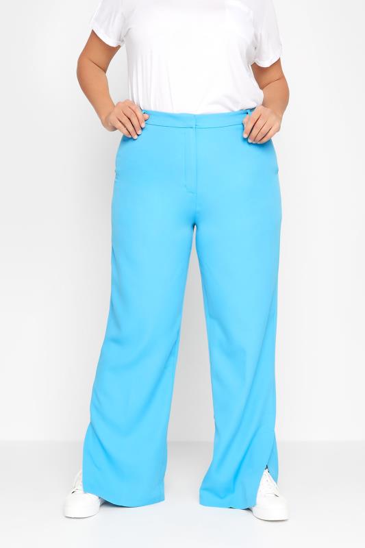  Grande Taille LTS Tall Bright Blue Split Hem Wide Leg Trousers