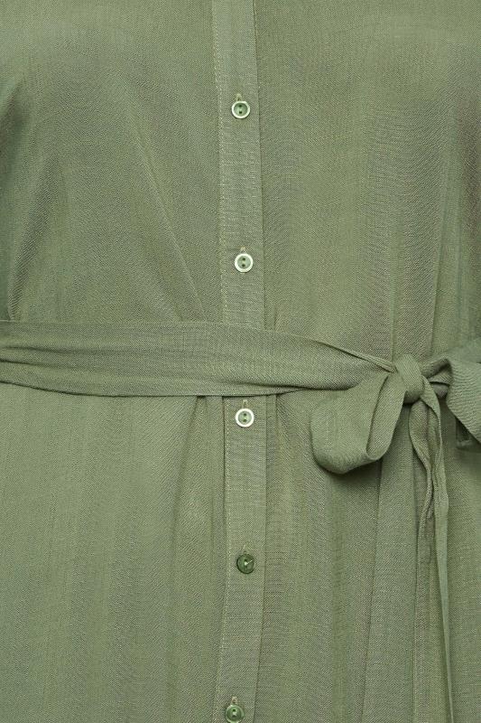 YOURS Plus Size Khaki Green Tie Waist Tunic Shirt | Yours Clothing 6