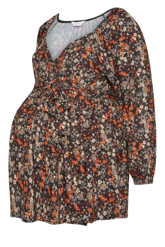 Plus Size BUMP IT UP MATERNITY Black Floral Wrap Top | Yours Clothing 6