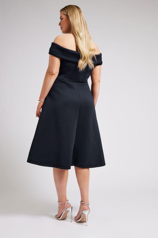 YOURS LONDON Plus Size Navy Blue Bow Bardot Skater Dress | Yours Clothing 4
