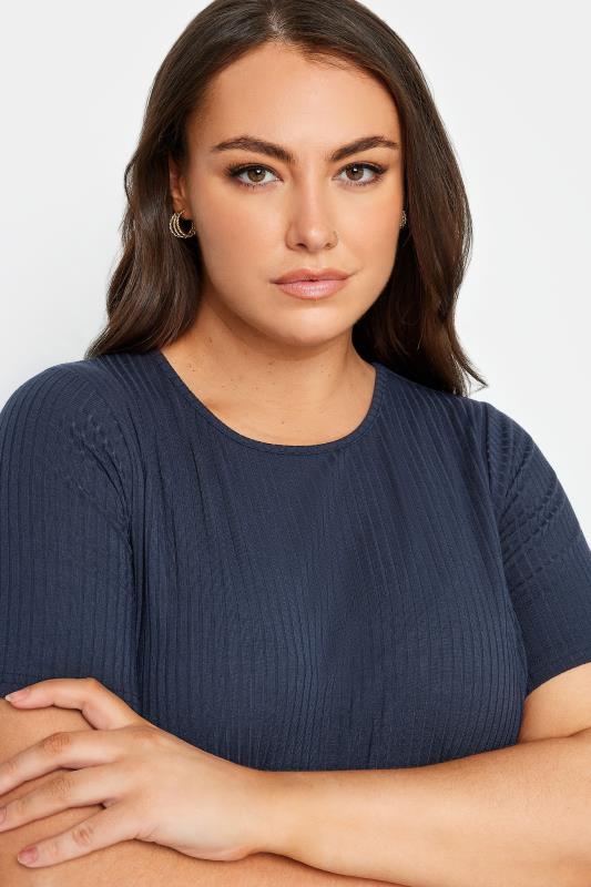 YOURS Plus Size Navy Blue Ribbed T-Shirt | Yours Clothing 4