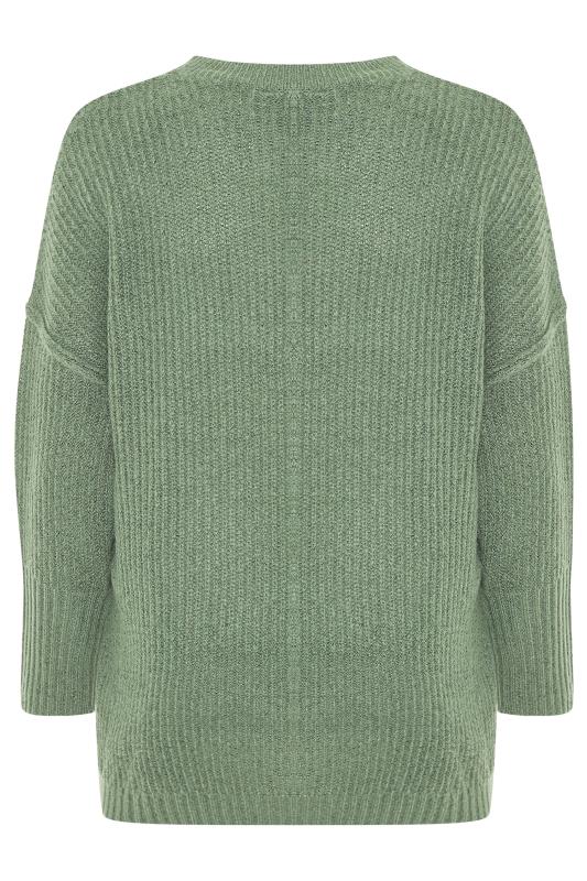 Plus Size Curve Sage Green Oversized Knitted Jumper | Yours Clothing 6
