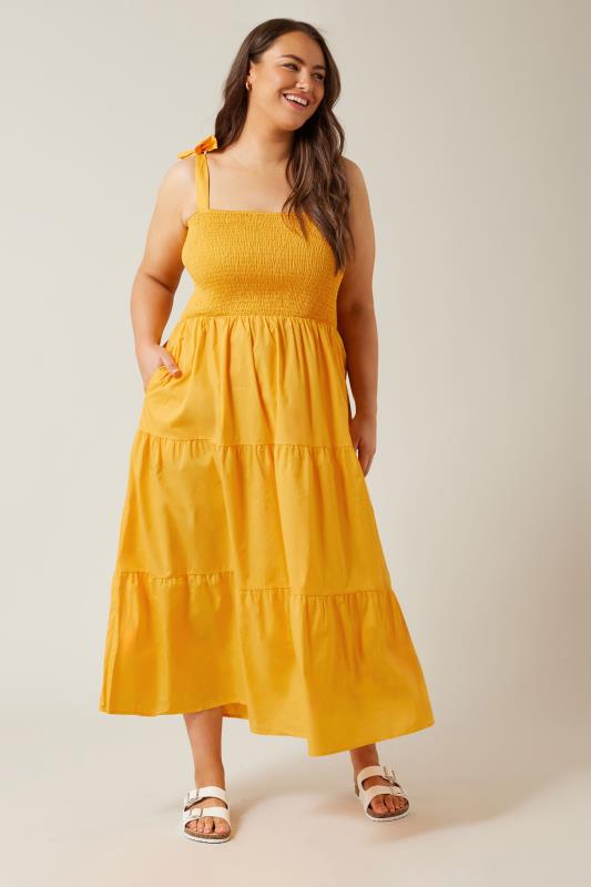 Plus Size  Evans Yellow Shirred Maxi Dress
