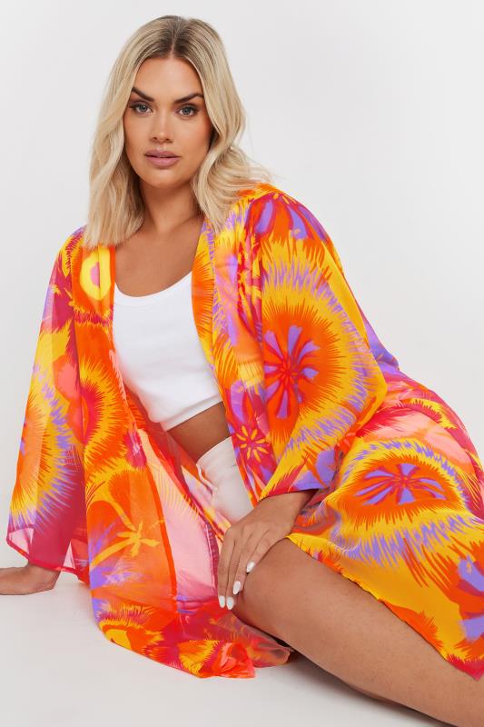 YOURS Plus Size Orange Floral Print Beach Kimono | Yours Clothing  5