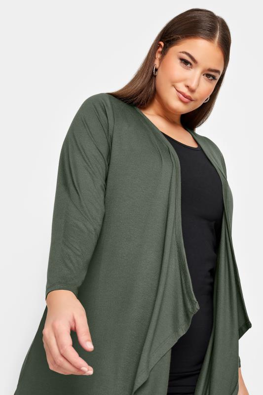 YOURS Plus Size Khaki Green Waterfall Jersey Cardigan | Yours Clothing 4