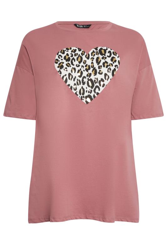 YOURS Plus Size Pink Leopard Print Heart Oversized T-Shirt | Yours Clothing 5