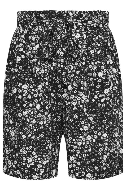 YOURS Plus Size Black Ditsy Floral Print Paperbag Shorts | Yours Clothing 6