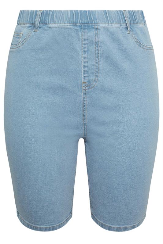 YOURS Plus Size Light  Blue Pull On Stretch Denim Cycling Shorts | Yours Clothing 5