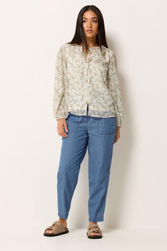 M&Co Petite Ivory White Floral Ruffle Tie Neck Blouse | M&Co 1