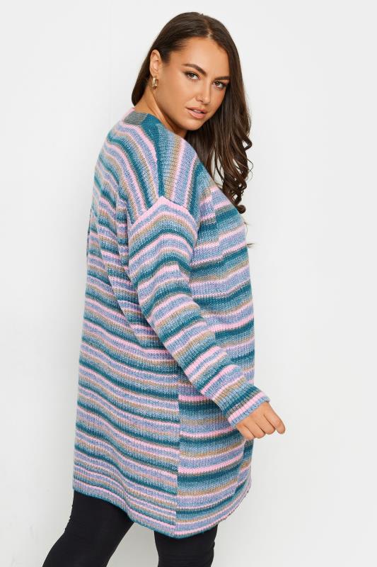 YOURS Plus Size Teal Blue Stripe Knitted Cardigan | Yours Clothing