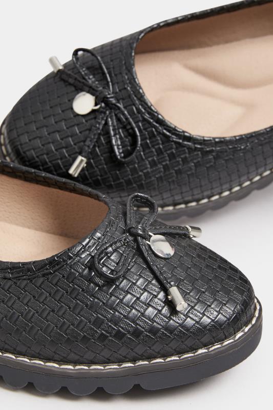 Black Woven Ballet Pumps In Extra Wide EEE Fit | Yours Clothing 5