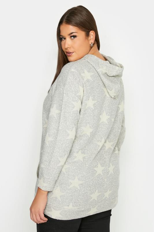Plus Size Grey Star Print Knitted Hoodie | Yours Clothing  4