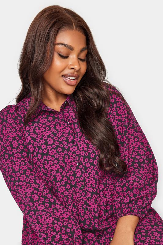YOURS Plus Size Pink Floral Print Button Through Midi Dress | Yours Clothing 4