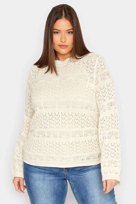  Grande Taille LTS Tall White Crochet Flare Sleeve Jumper