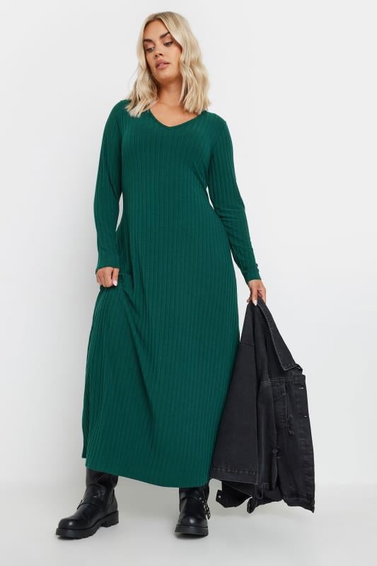 YOURS Plus Size Green Ribbed Maxi Dress | Yours Clothing 2