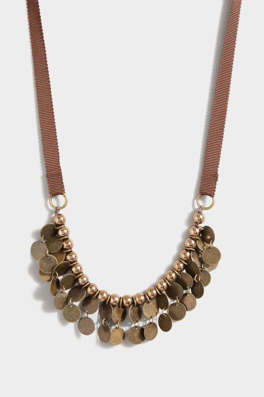Brown Circular Metal Drop Necklace | Yours Clothing 2