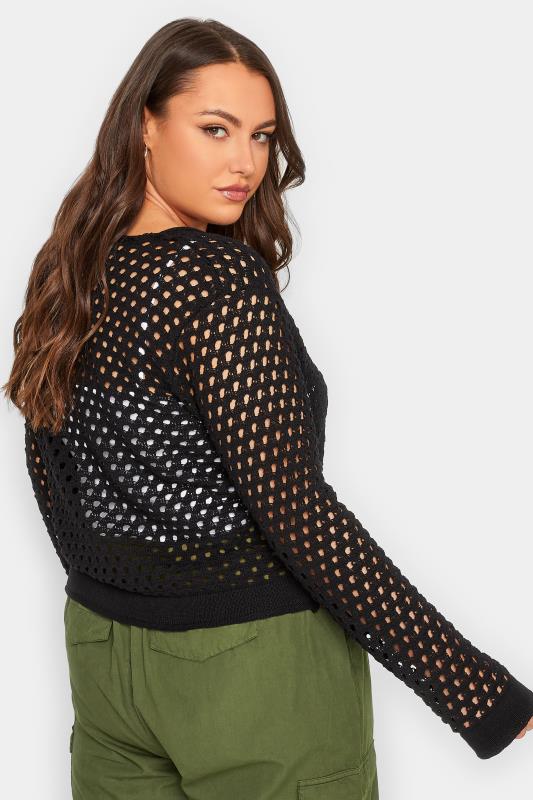 YOURS Plus Size Black Crochet Double Tie Cardigan | Yours Clothing 3