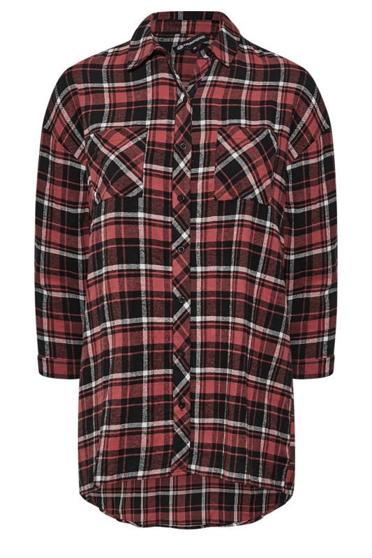 Plus Size Red & Black Check Brushed Oversized Boyfriend Shirt | Yours Clothing 6