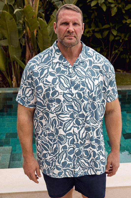  BadRhino Big & Tall Chemise manches courtes bleue à imprimé abstrait