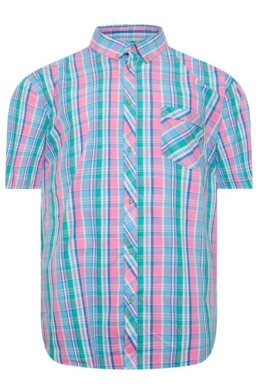 KAM Big & Tall Pink Check Short Sleeve Shirt | BadRhino 2