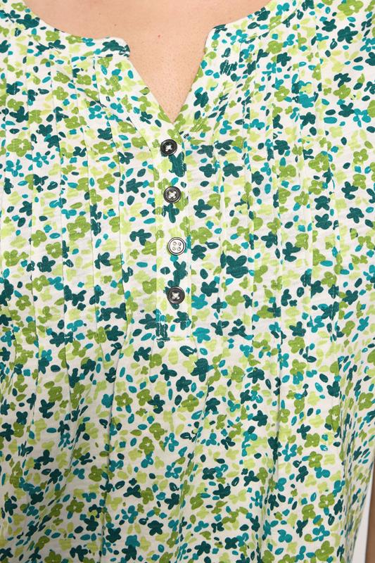 M&Co Green Ditsy Floral Cotton Henley Top | M&Co 4