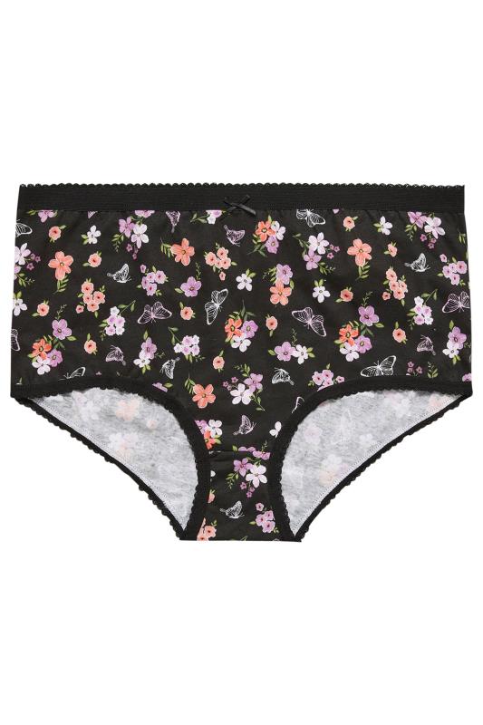 YOURS 5 PACK Plus Size Black & Pink Floral Design High Waisted Full Briefs | Yours Clothing 4