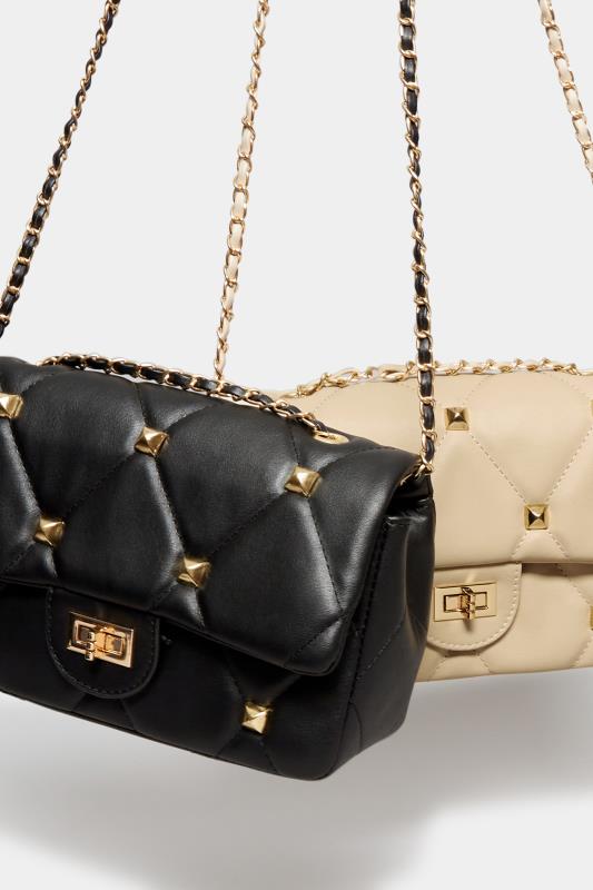 Black Studded Quilted Chain Bag | Yours Clothing 7