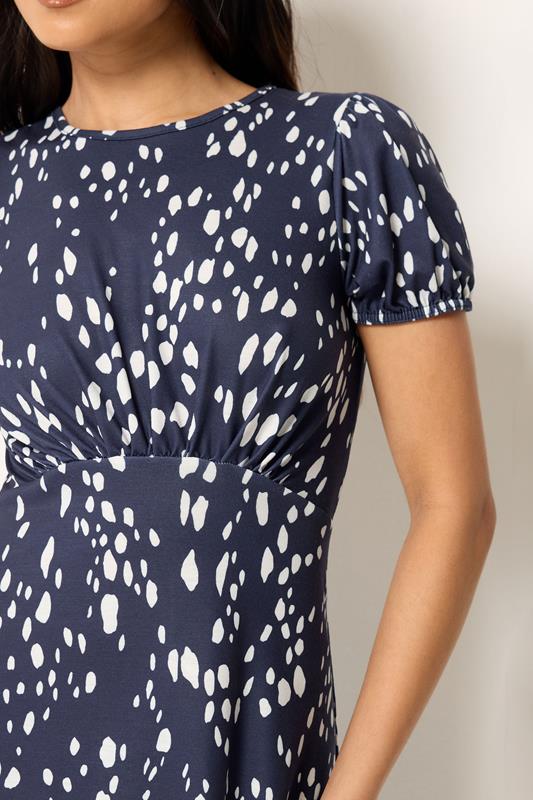 PixieGirl Petite Navy Blue Spot Print Midi Dress | PixieGirl 4