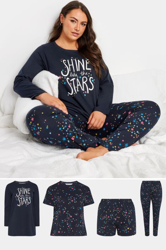  Tallas Grandes YOURS 4 PACK Curve Navy Blue Star Print Pyjama Set