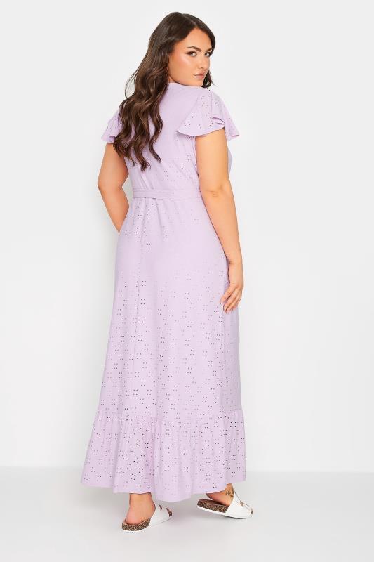 YOURS Curve Plus Size Lilac Purple Broderie Anglaise Maxi Wrap Dress | Yours Clothing  3