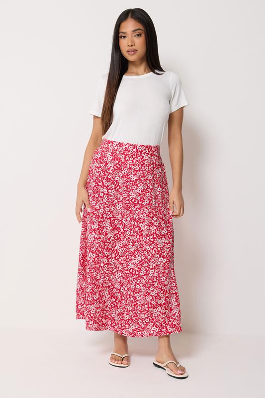  M&Co Petite rode maxi-rok met fijne bloemenprint