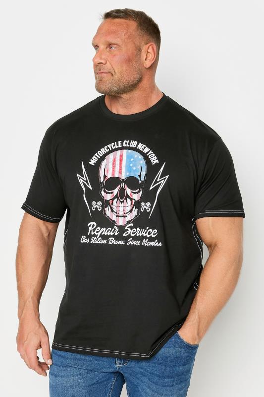 KAM Big & Tall Black USA Skull Print T-Shirt | BadRhino 1