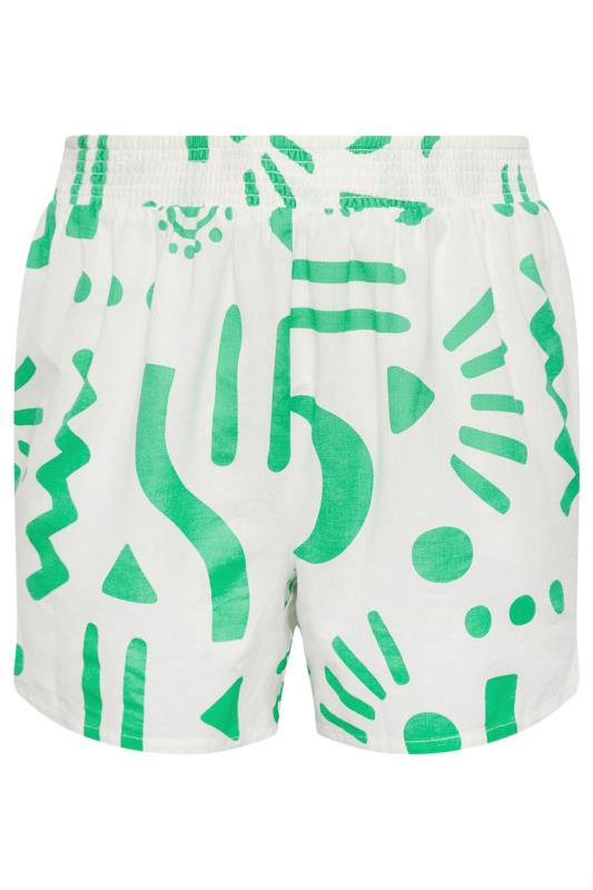 YOURS Plus Size White Abstract Print Shorts | Yours Clothing 5