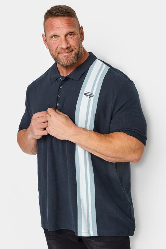  Tallas Grandes BEN SHERMAN Big & Tall Navy Blue Stripe Mod Polo Shirt