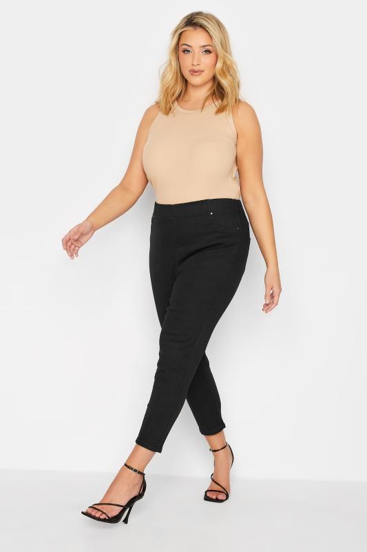 Plus Size Black Cropped JENNY Stretch Jeggings | Yours Clothing  2
