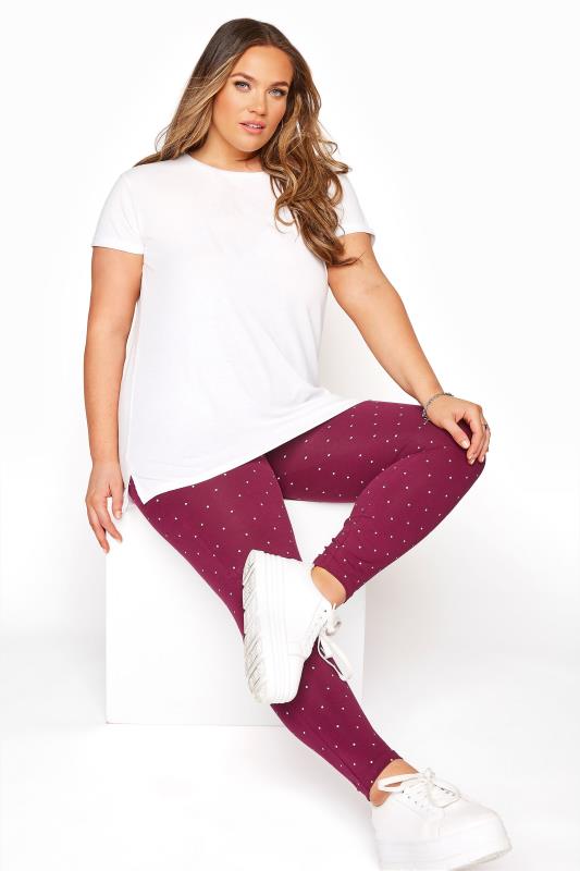 Plus Size  Burgundy Polka Dot Leggings