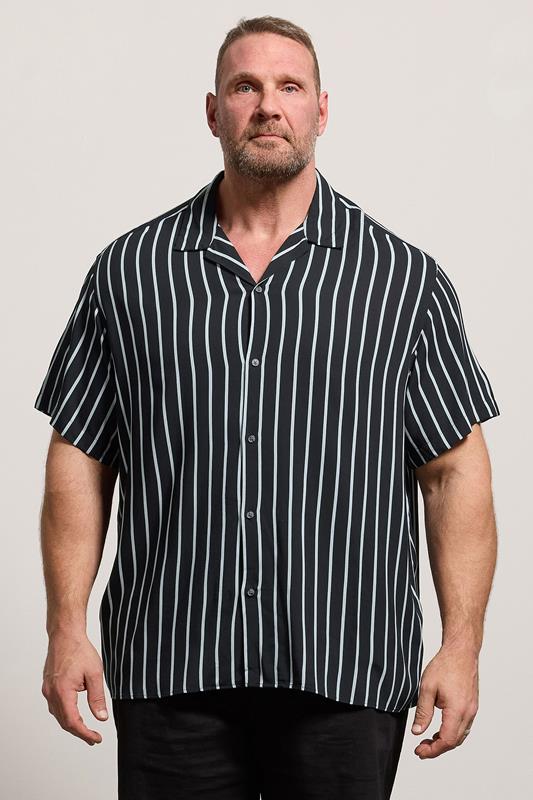  JACK & JONES Big & Tall Black Stripe Resort Shirt