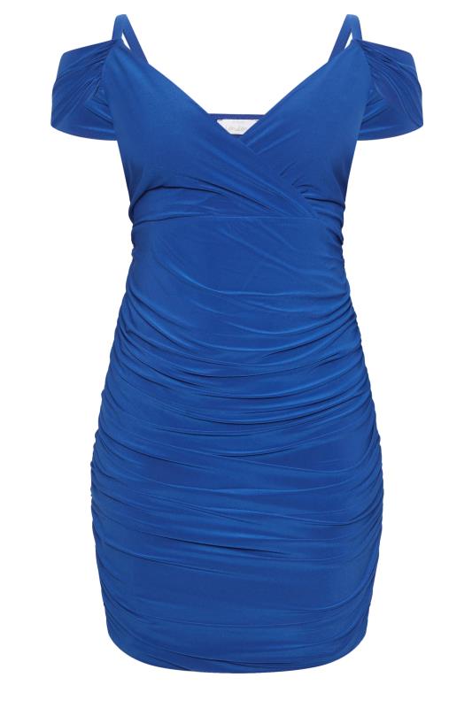 YOURS LONDON Curve Blue Cold Shoulder Wrap Dress | Plus Size 5