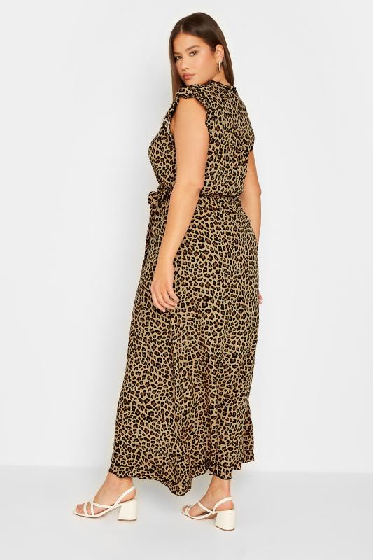 LTS Tall Women's Brown Animal Print Frill Sleeve Maxi Dress | Long Tall Sally 3