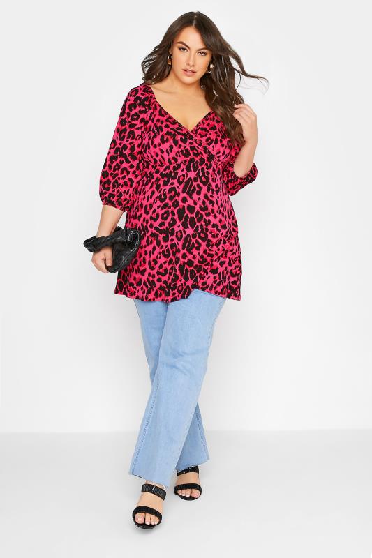 LIMITED COLLECTION Plus Size Hot Pink Leopard Print Wrap Top | Yours Clothing 2