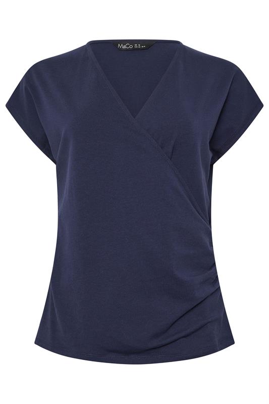 M&Co 2 PACK White & Navy Short Sleeve Wrap Tops | M&Co 8