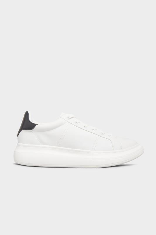 LIMITED COLLECTION White & Black Vegan Faux Leather Platform Trainers In Wide E Fit_A.jpg