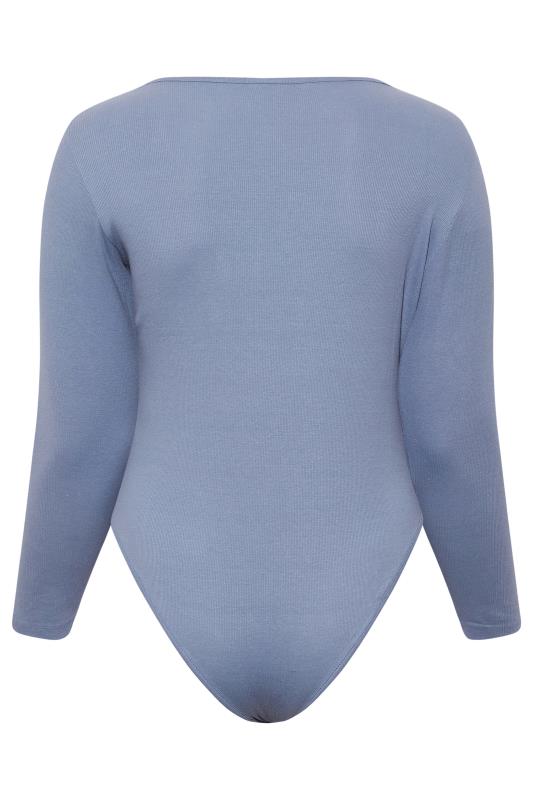 Plus Size Blue Long Sleeve Ribbed Bodysuit | Yours Clothing  7